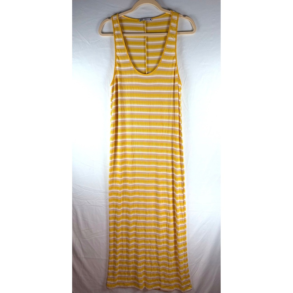 Zara Yellow Striped Ribbed Knit Maxi Dress Sleeveless‎ Racerback Medium